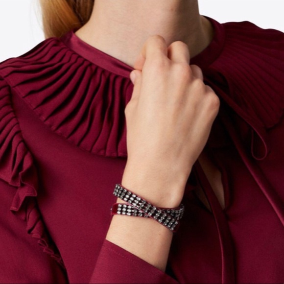 Tory Burch Crystal Embellished Double-Wrap Bracelet in Imperial Garnet - Picture 1 of 7